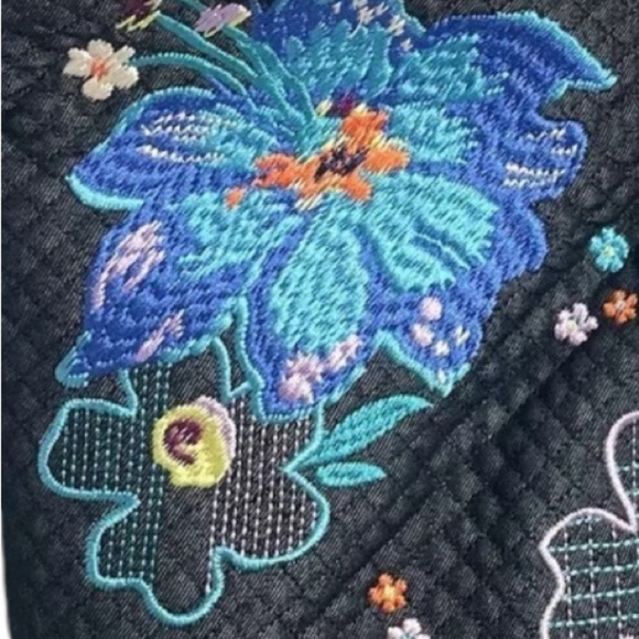 Vera Bradley 'Denim Navy Midnight Garden' Turquoise Floral Embroidered & Quilted - Picture 15 of 16